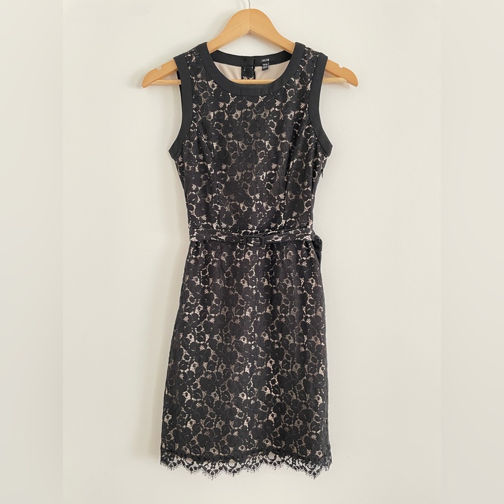 Jacob Black Lace Design Belted Mini Dress